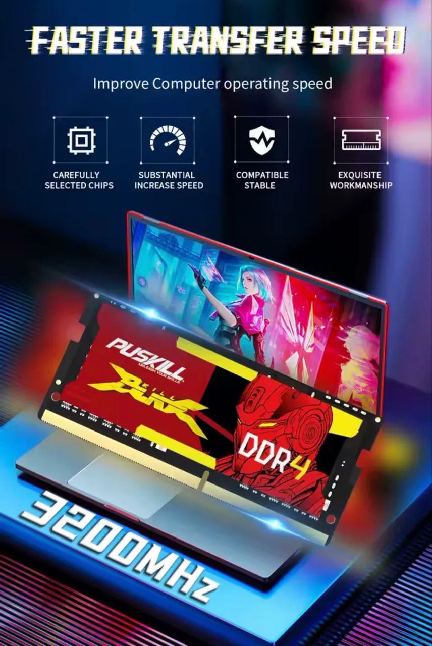 Memória ram 8GB Ddr4 3200MHz PUSKILL (Notebook). @importech_084 - Foto 2