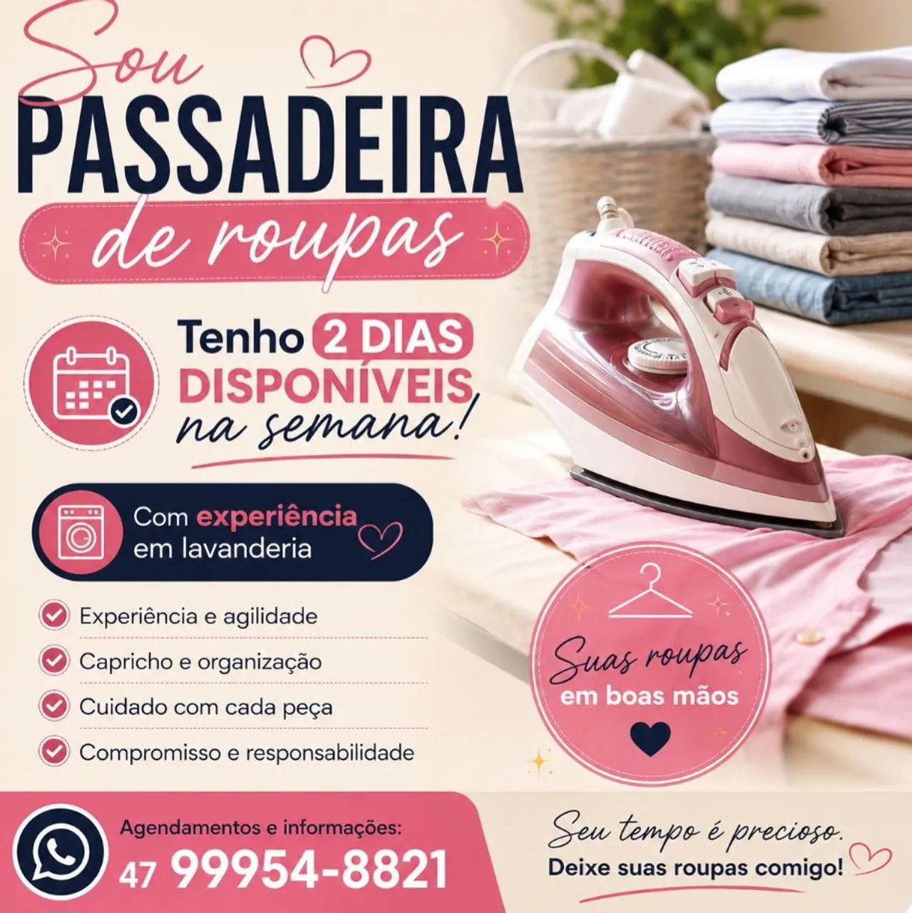 Trabalho de passadeira de roupas