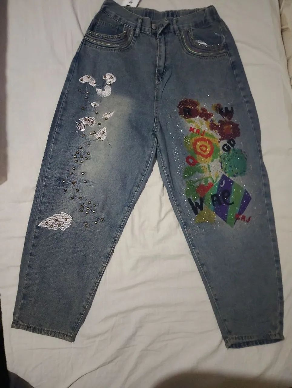 Calça Jeans Bordada 
