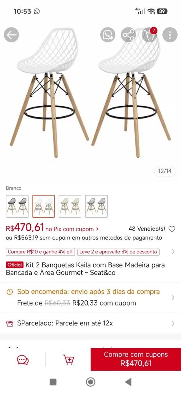 Vendo 4 banquetas Kaila branca. - Foto 3