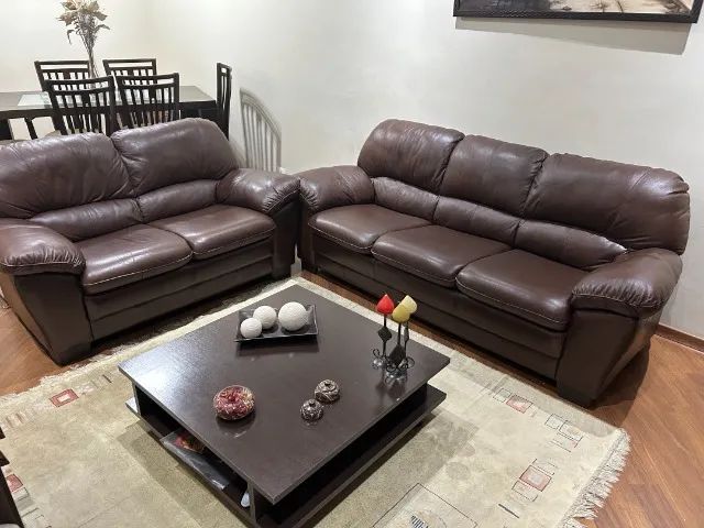 Jogo de Sofa de Couro Legitimo Ravena 3 e 2 Lugares Caramelo 2022 - Foto 3
