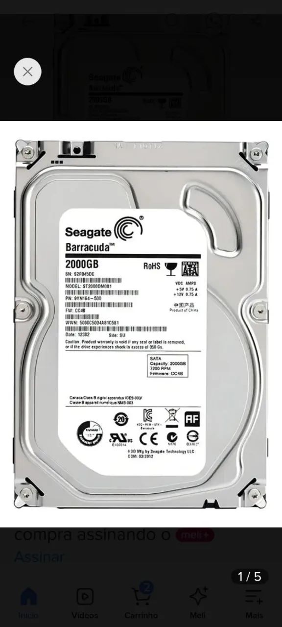 VENDO  HD SEGATE 2TB 