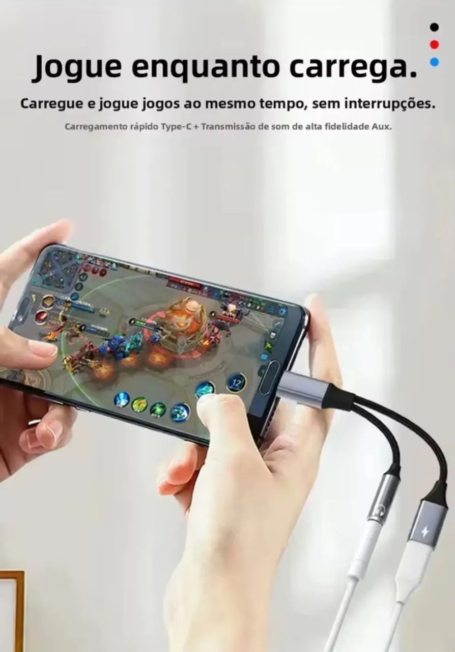 Adaptador conversor Tipo C para 3,5mm áudio com carregamento