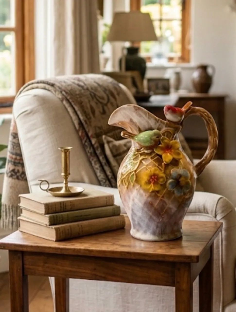 Jarro Decorativo Porcelana com Pássaros e Flores - Foto 2