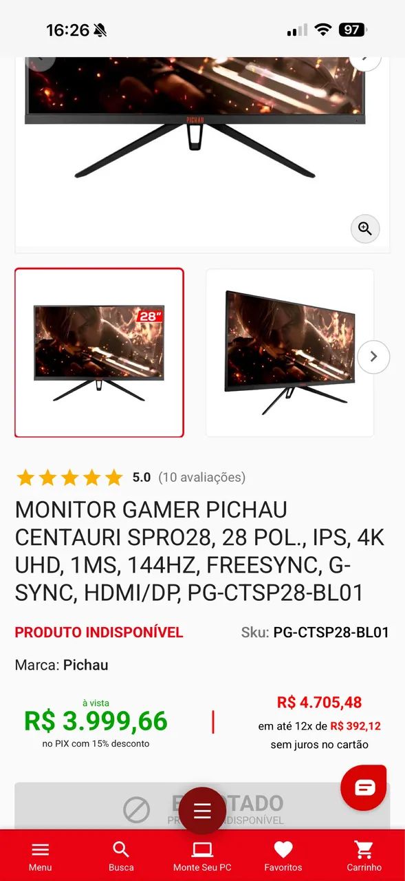 Monitor Pichau - 28 Pol 4K, 1ms, 144Hz - Foto 3
