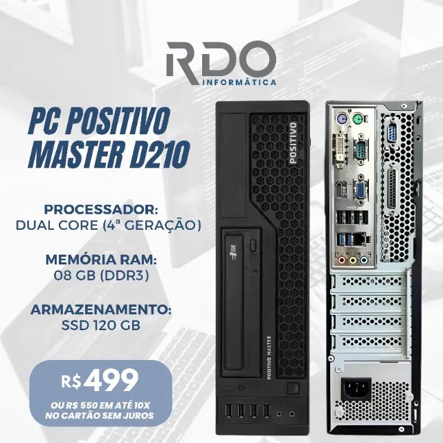 PC Positivo Master D210 Dual Core 8GB SSD 120GB - Computador Rápido e Barato 