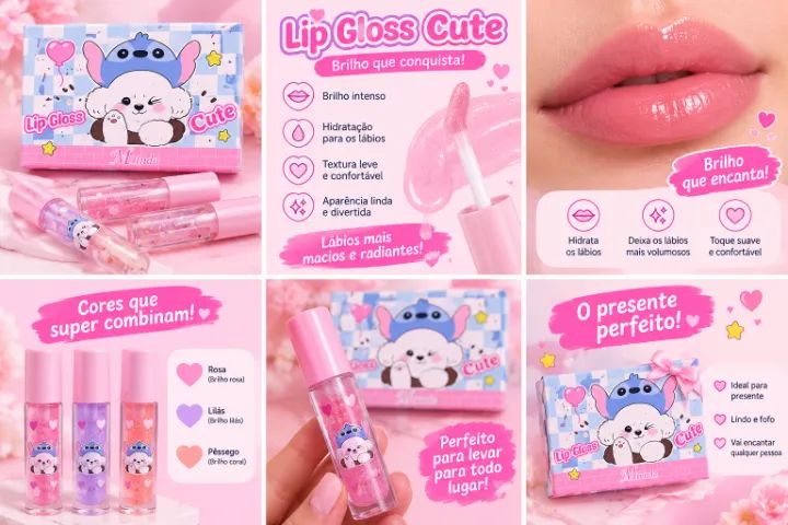 Cx.24 Un. Gloss Labial Infantil Temático Stitch e Cachorrinho - Foto 2