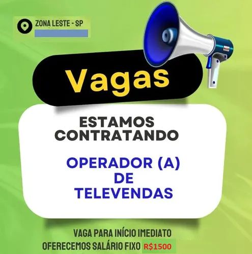 11 Vagas para televendas - Fixo R$1500 + Comissão - Com ou sem experiência