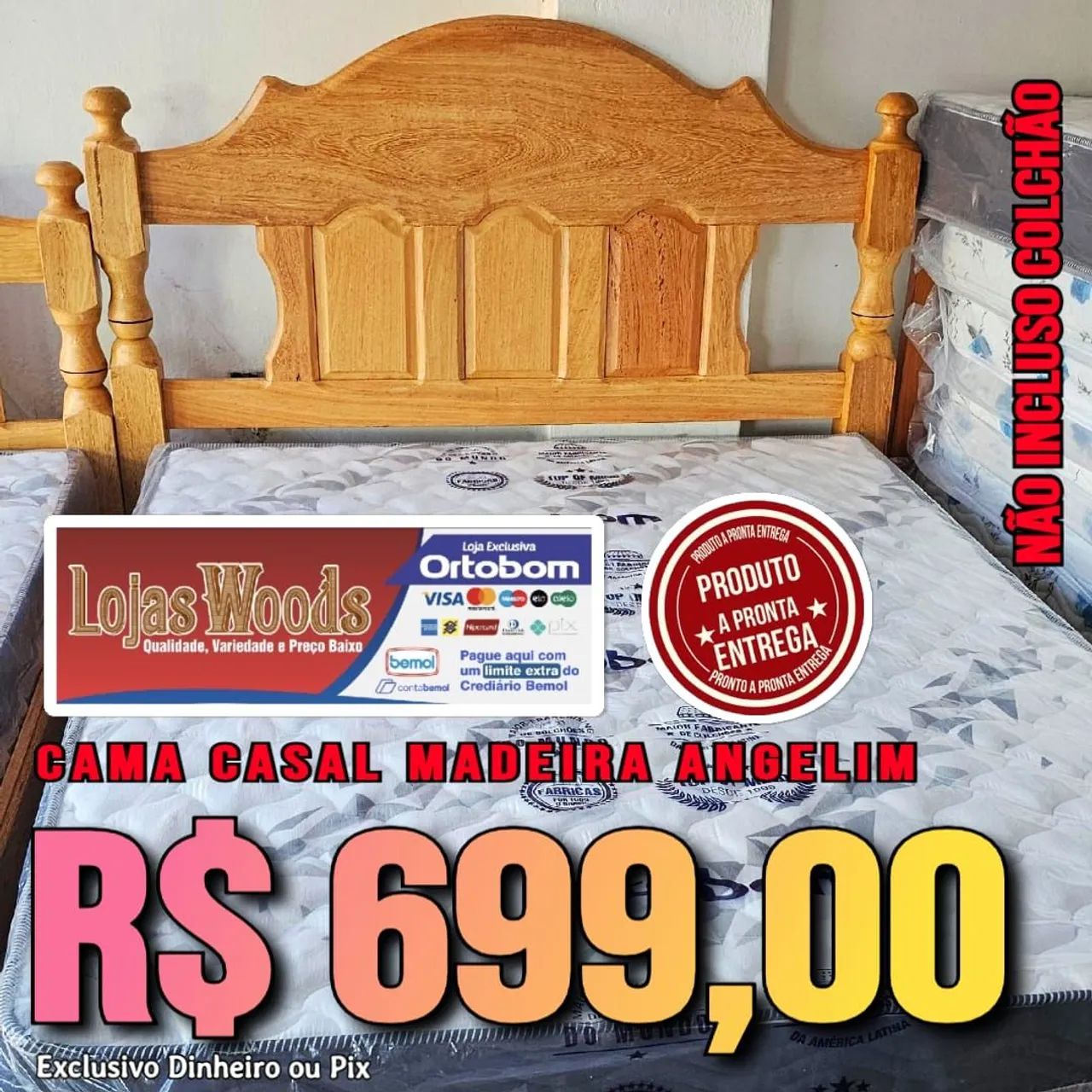 Premium Turned Double Bed in Angelim Wood R$ 699.00