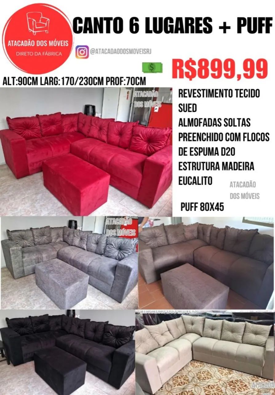 Sofá canto 6 lugares + Puff
