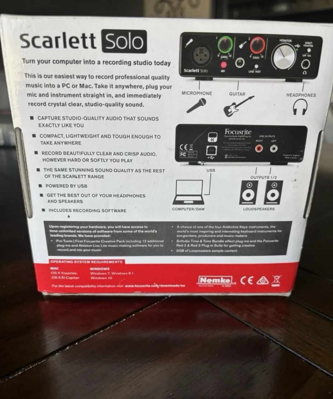 focusrite scarlett solo 2ª geração interface de áudio usb gravação
