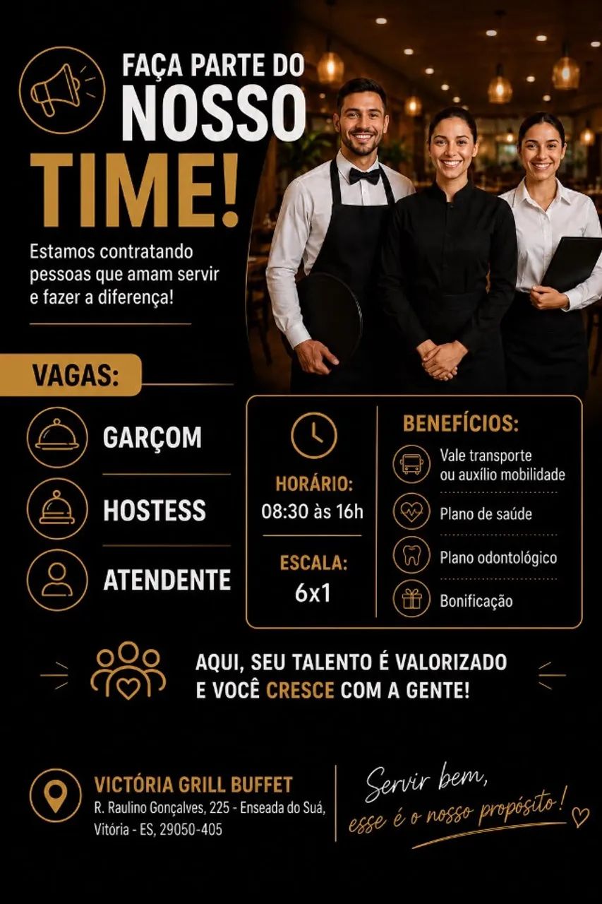 GARÇOM, HOSTESS E ATENDENTE COM EXPERIÊNCIA