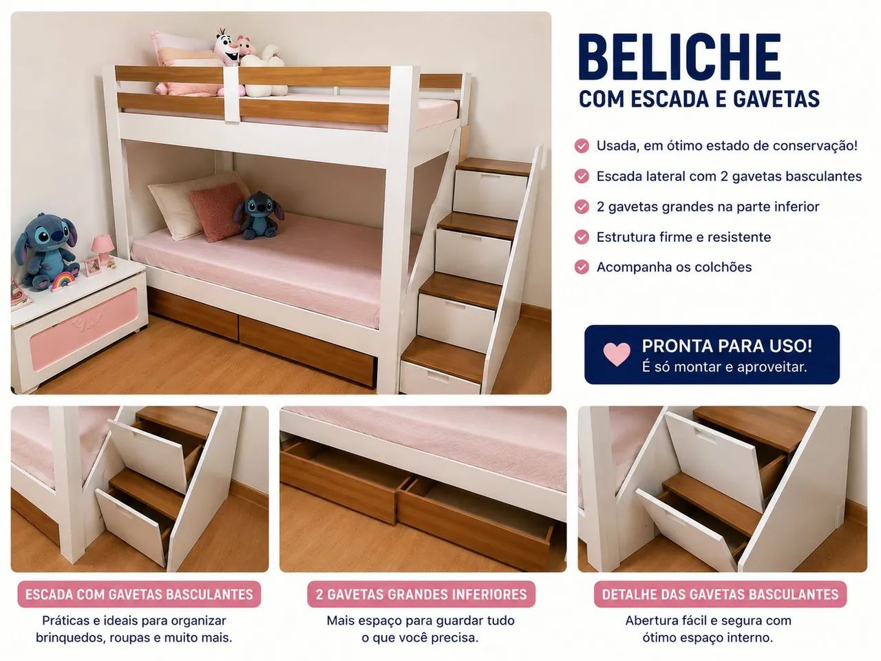 Beliche com escada e gavetas