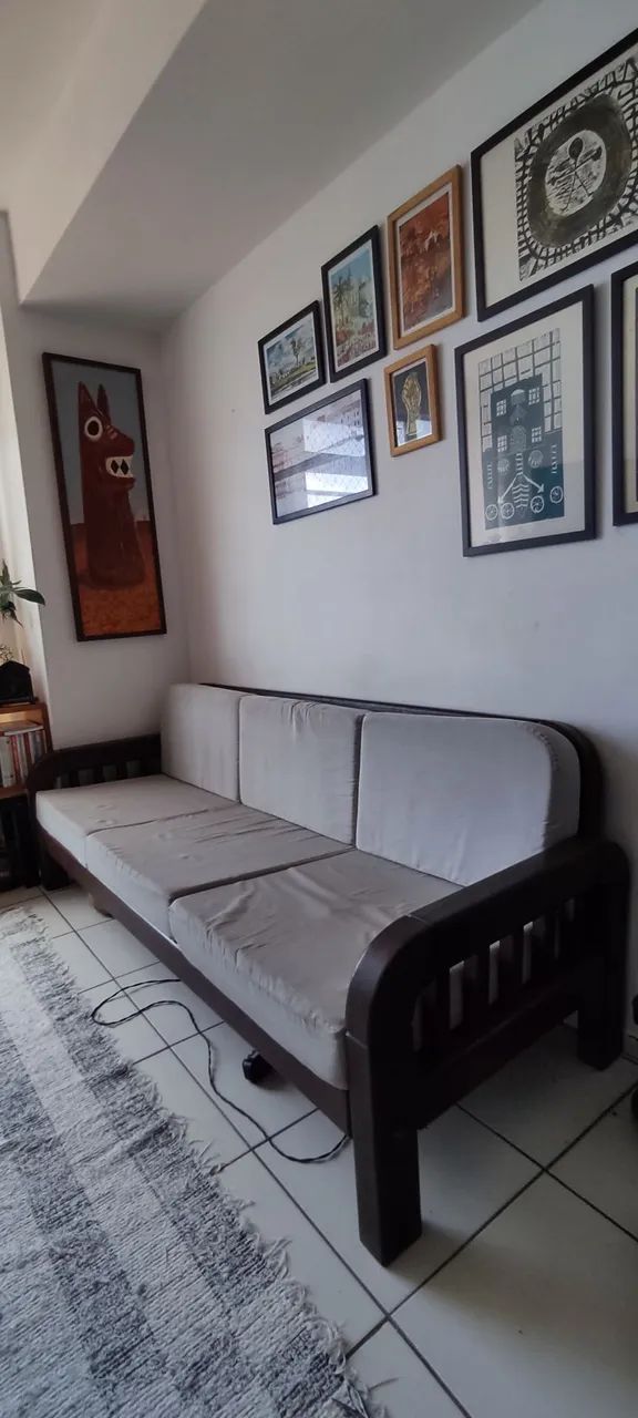 Sofá 3 lugares mais 2 poltronas em madeira maciça. - Foto 2