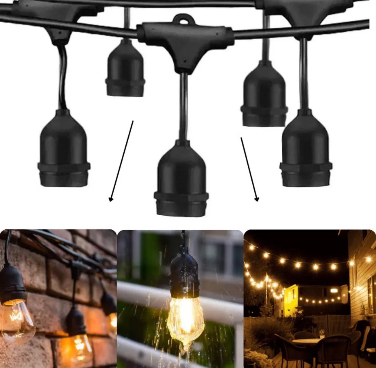 Varal de Luzes Cordão de Iluminação 10 Soquetes Preto 10m - Foto 5