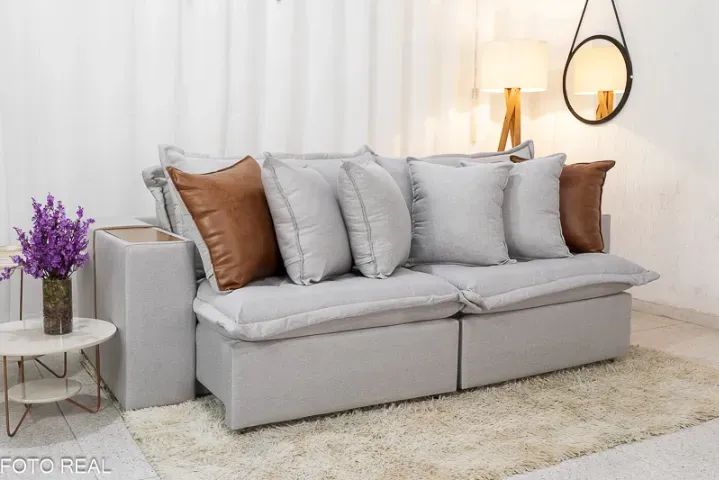 sofa cama retratil em linho 3 luagres - Foto 2