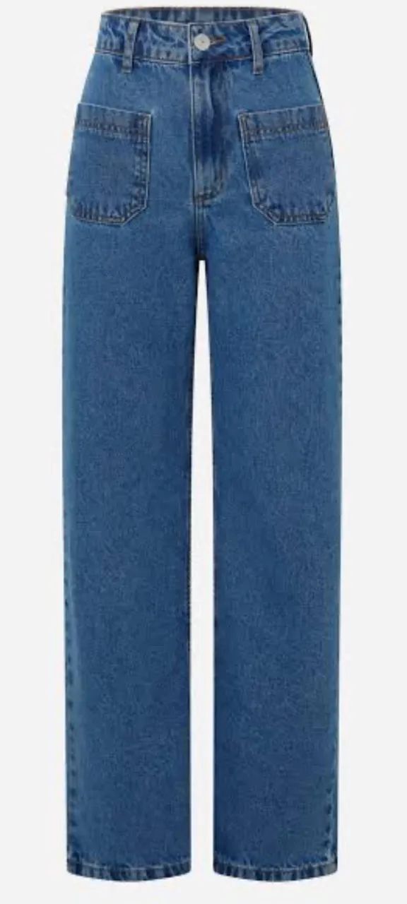 CALÇA RETA JEANS COM BOLSO FRONTAL  TAM:40 MARFINO