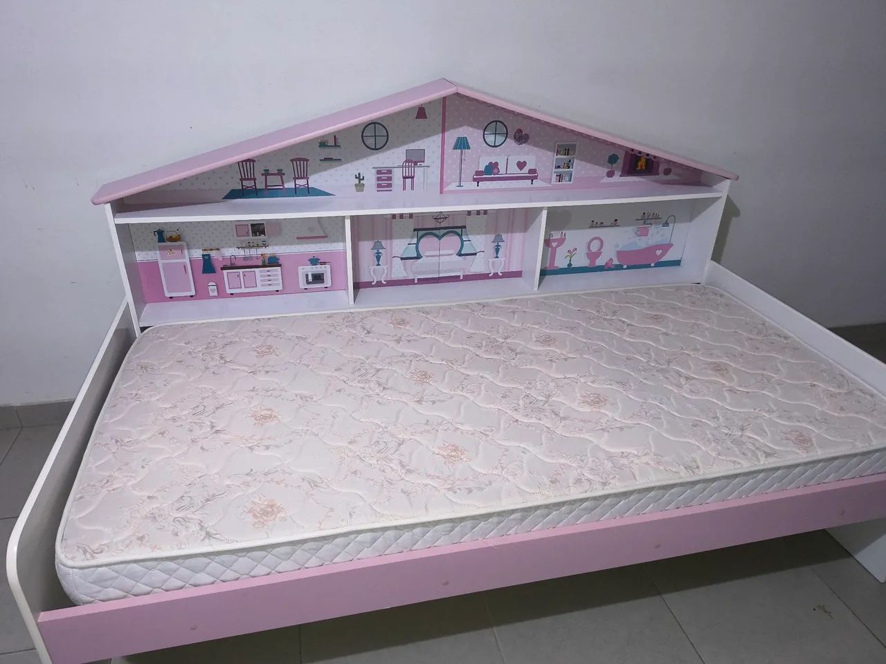 Cama Infantil com prateleira e Colchão - Menina - Foto 3
