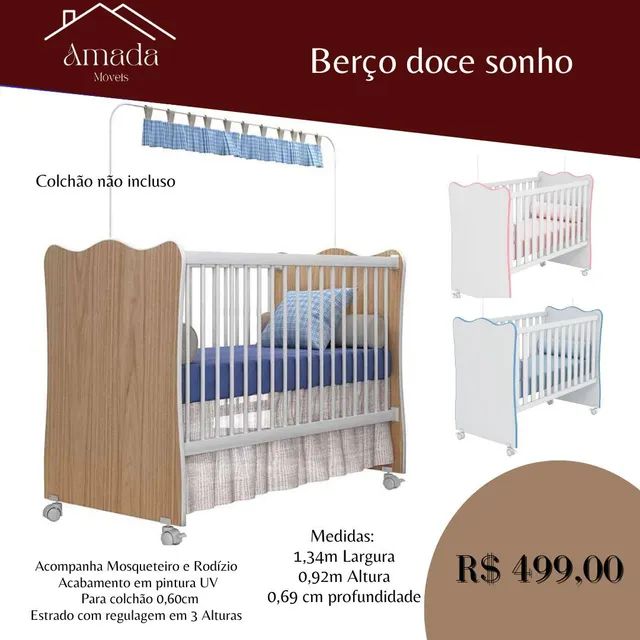 Berço De Boneca Com Colchão Mosqueteiro Azul Bercinho Infantil