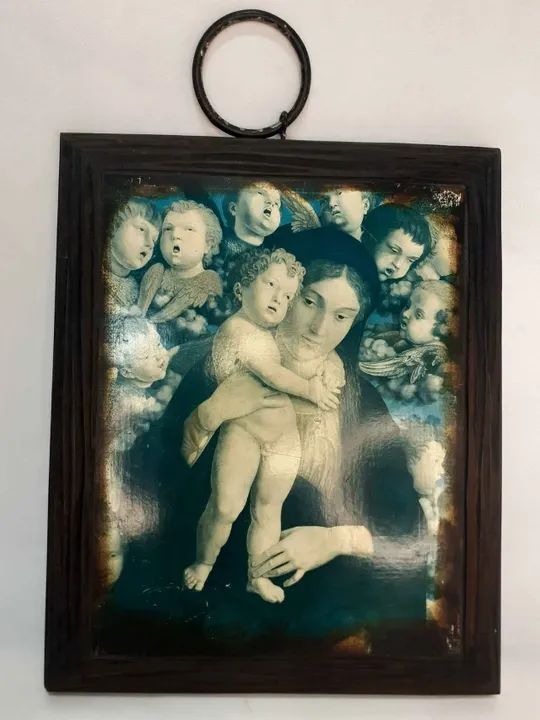 Quadro antigo de MADONA COM O MENINO E O CORO QUERUBINS  