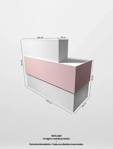 Balcão de recepção reto simples com frente rosa