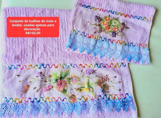 Lindíssimo conjunto de toalhas bordadas 