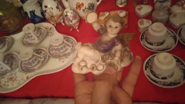 Pomba espirito santo água benta anjinho anjo porcelana ovo porta joia e caneca antiguidade - Foto 5