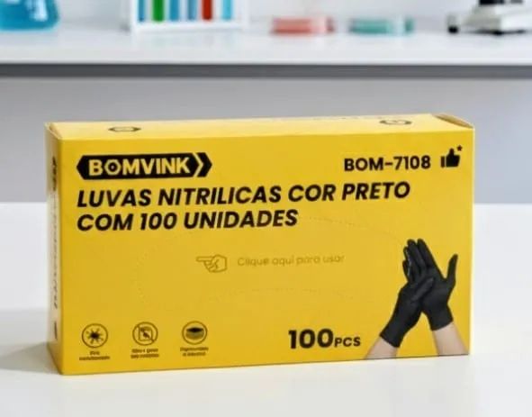 Luvas Nitrílicas Pretas - Bomvink (100 Unidades) *ENTREGA GRÁTIS*