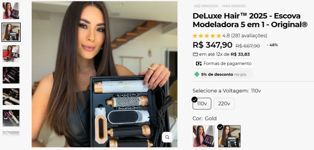Escova Modeladora 5 em 1 DeLuxe Hair Original