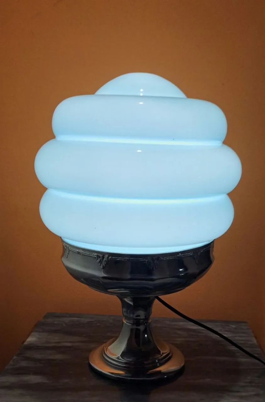 Luminária de mesa com cúpula de opalina art deco belíssima azul - Foto 2