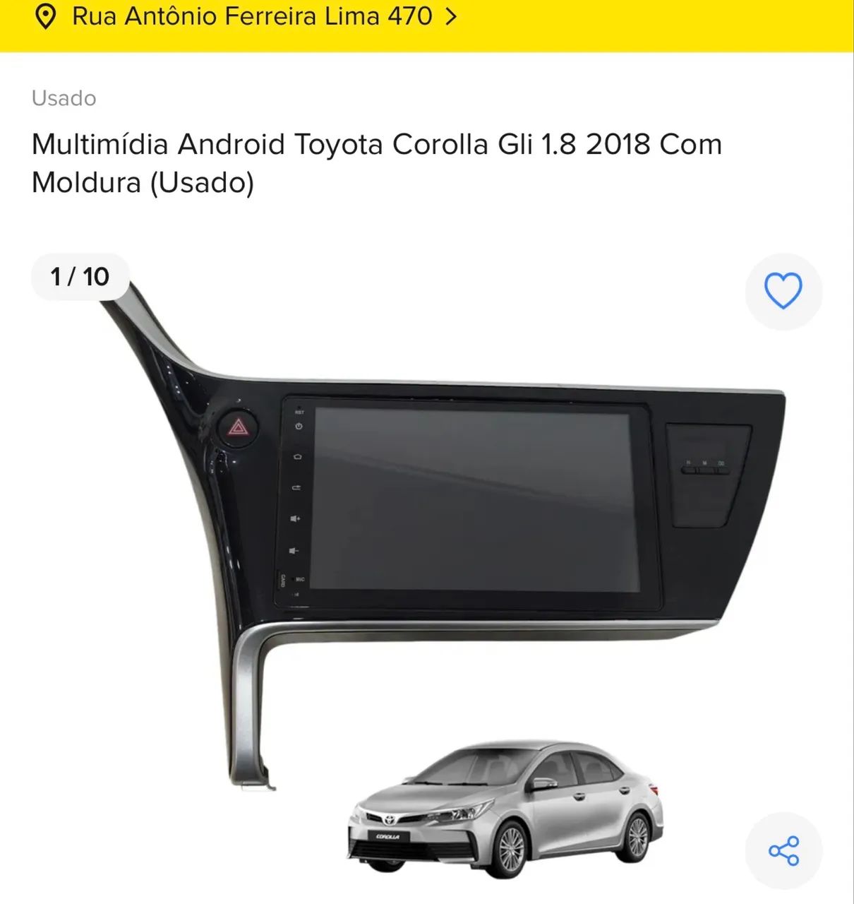 MULTIMÍDIA ANDROID TOYOTA COROLLA 2018 