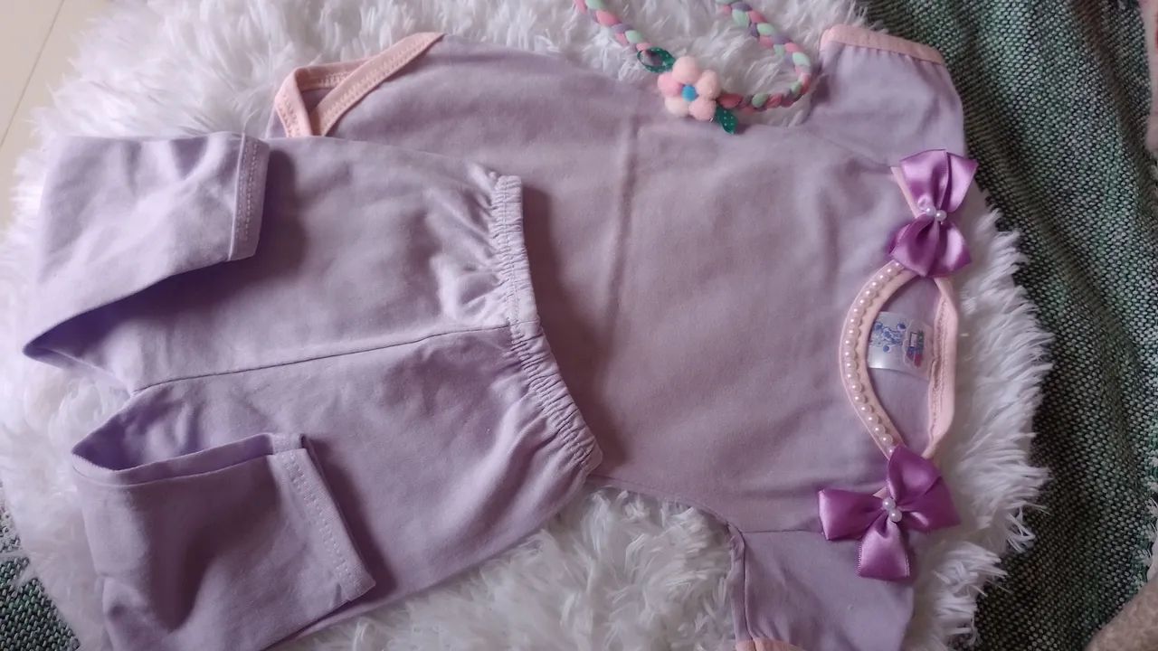 Conjunto Bebê Menina Rosa e lilás - Body e Calça com faixinha  - Foto 5