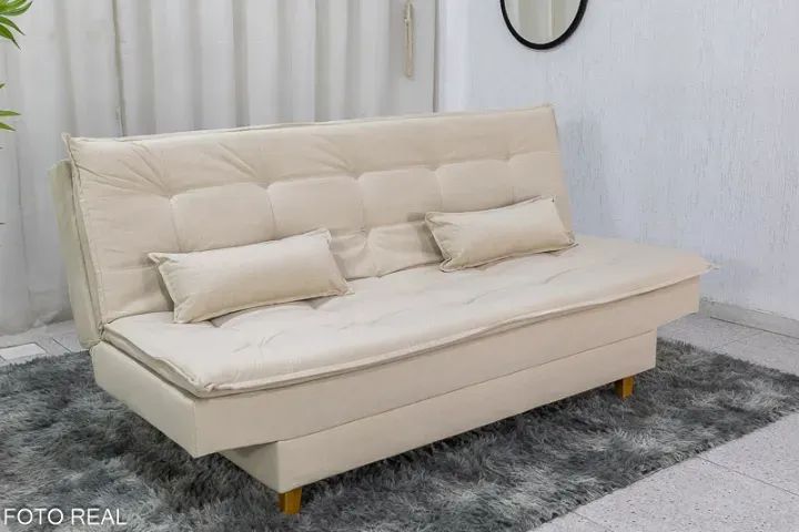 Sofá Cama Premium 1,80m  Veludo Bege.  Pronta Entrega. 2608