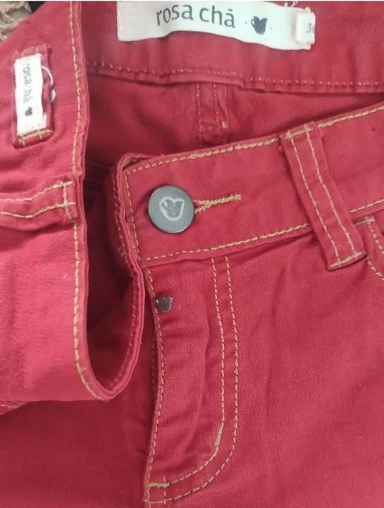 ROSA CHÁ calça skinny tam 36 70,00<br>altura 93cm<br>cintura 39cm<br>gancho 21cm<br>com strach - Foto 2