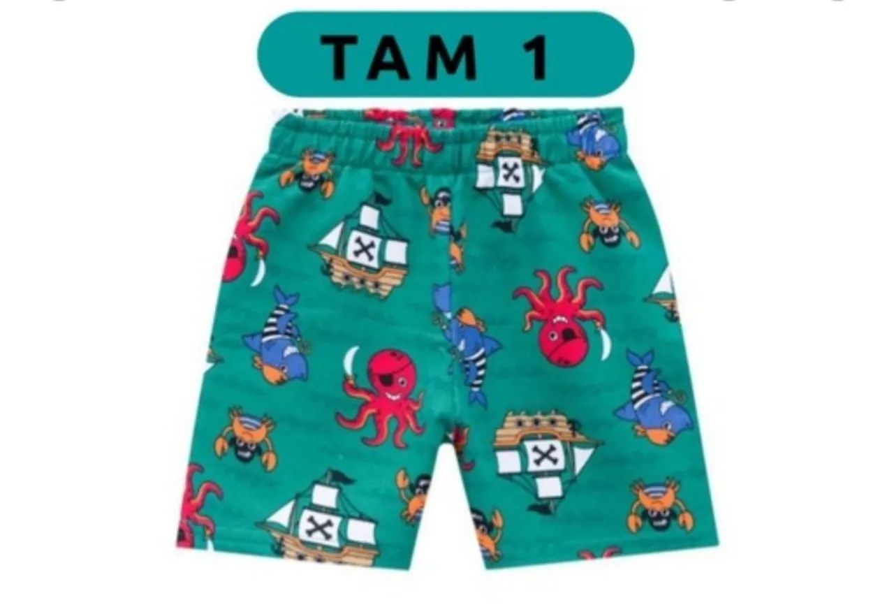 Shorts Infantil Estampado Pirata fundo do mar - TAM 1