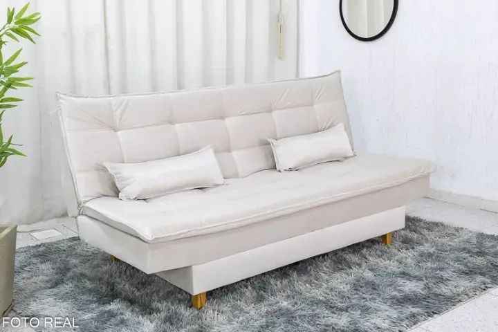 Sofá Cama Premium 1,80m  Veludo Bege.  Pronta Entrega. 2608 - Foto 4