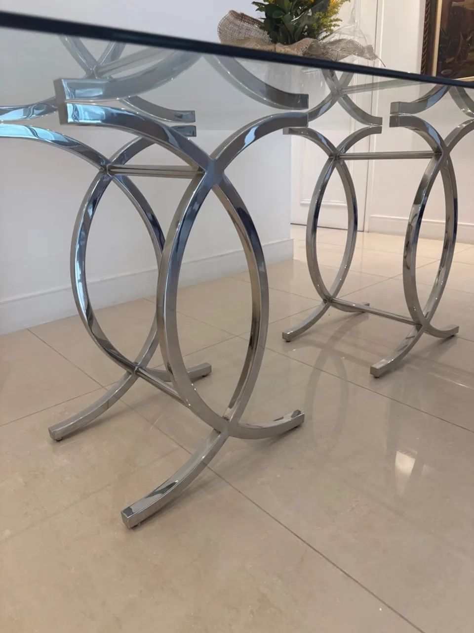 Mesa de Jantar de Vidro com Base em Metal INOX - Foto 3