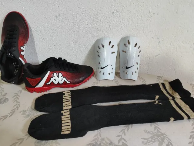 Caneleira Nike, chuteira e meião da puma