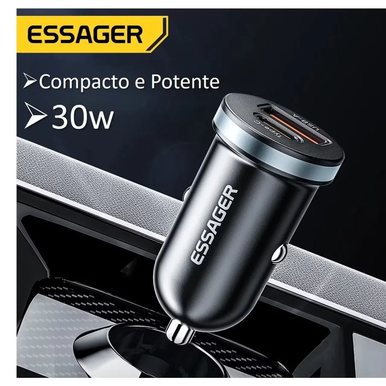 Carregador Veicular Duplo 30W Tipo C + USB - Foto 2