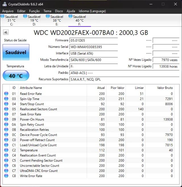 HD WD Black 2TB Sata 3.5" Wd2002faex64407624601729124