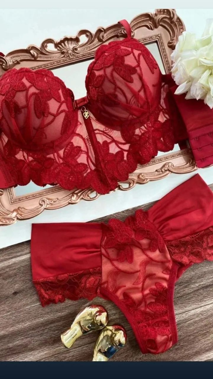 Conjunto de lingerie com detalhes de coração - Foto 3