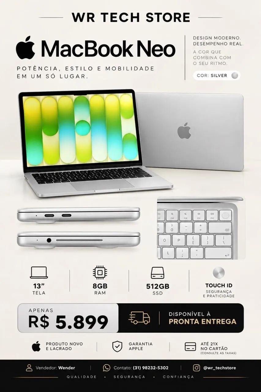 MacBook Neo 512GB SILVER (Com Touch ID) LACRADO - Notebooks - Sion
