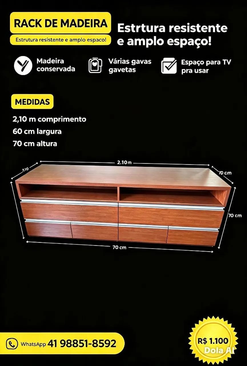 RACK SALA 2,10m  6 Gavetas! Amplo e Resistente! 