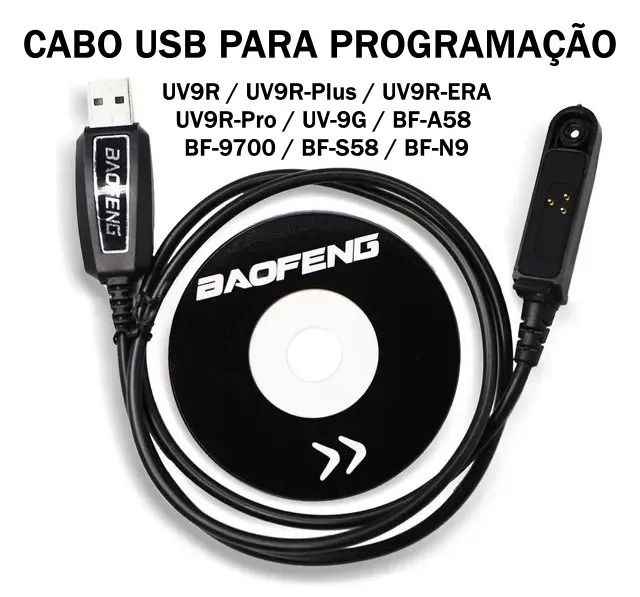 Cabo USB para Programação Baofeng UV9R, UV9R-Plus, UV9R-Pro, BF-9700 + CD Drivers/Software