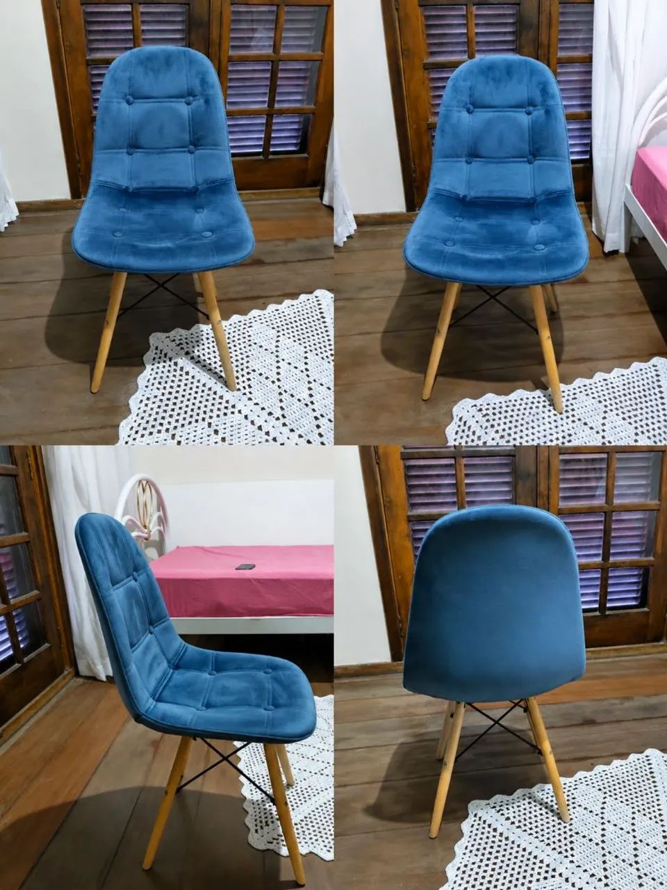 Cadeira Charles Eames Botonê Velvet Azul