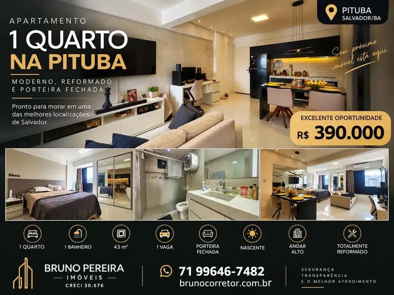 APARTAMENTO 1 QUARTO 43M² NA PITUBA