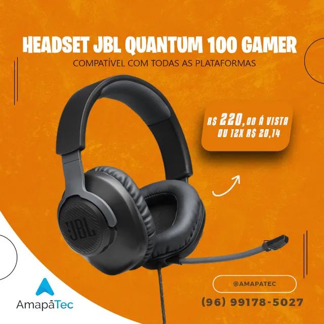 Headset Gamer JBL Quantum 100 Drivers 40mm Preto