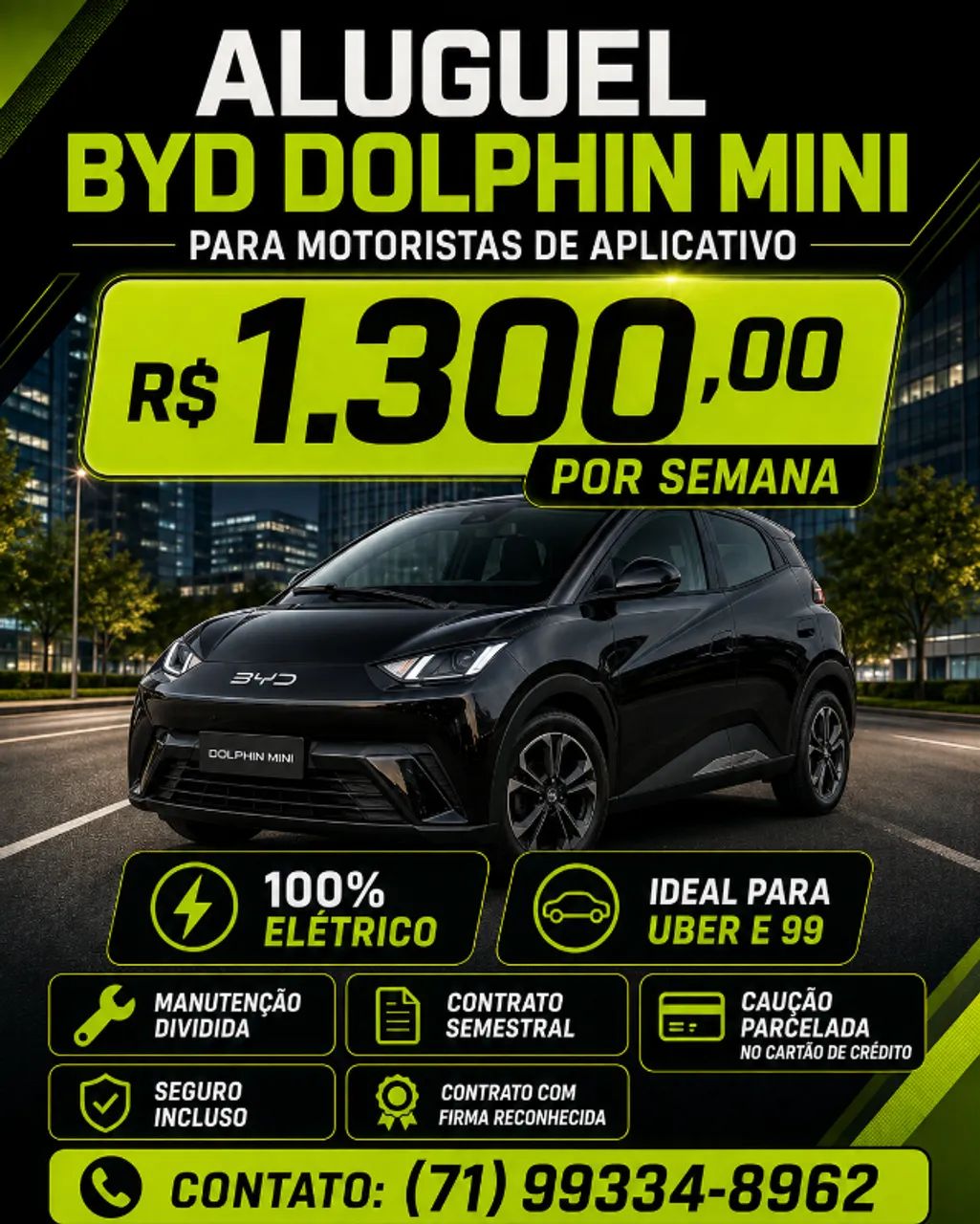 Aluguel BYD Dolphin Mini para motorista app