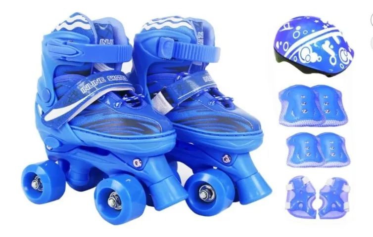 Patins Infantil Roller Ajustável 4 Rodas Rodinha Proteção tamanho 33-36 - Foto 2
