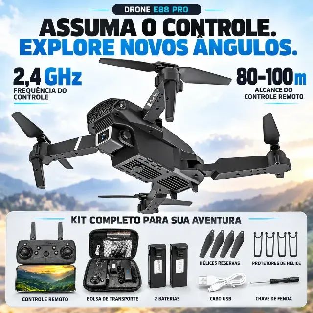 Drone E99 Portátil 02 Câmeras HD Preto - Foto 4